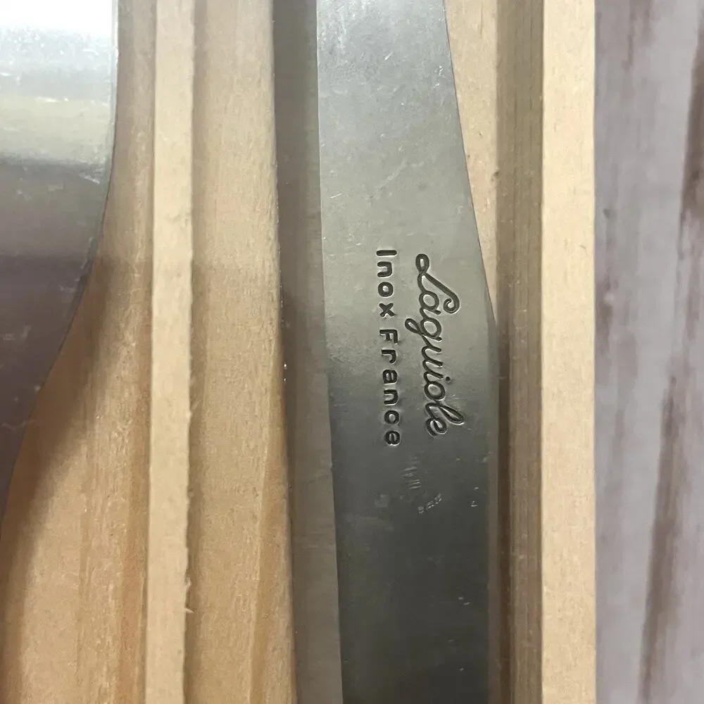Vintage Laguiole Jean Dubost Fork & Knife CARVING SET Black Handle Bee NEW!!!